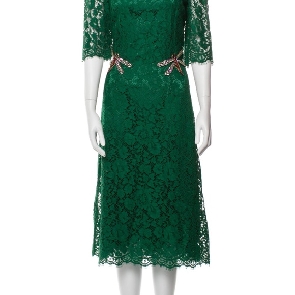 Dolce & Gabbana Dragonfly-Embellished Lace Midi Dress Gorgeous Classic - Picture 11 of 11
